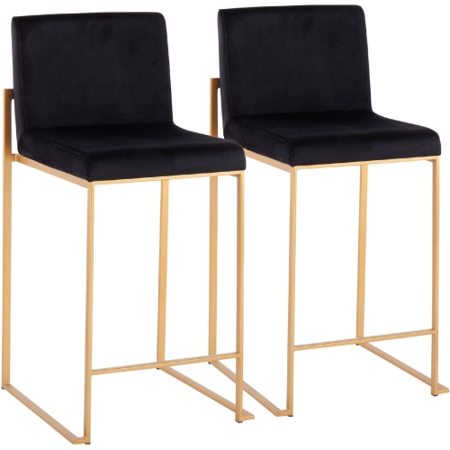 Fuji High Back 26" Counter Stool in Black Velvet & Gold Steel (Set of 2)